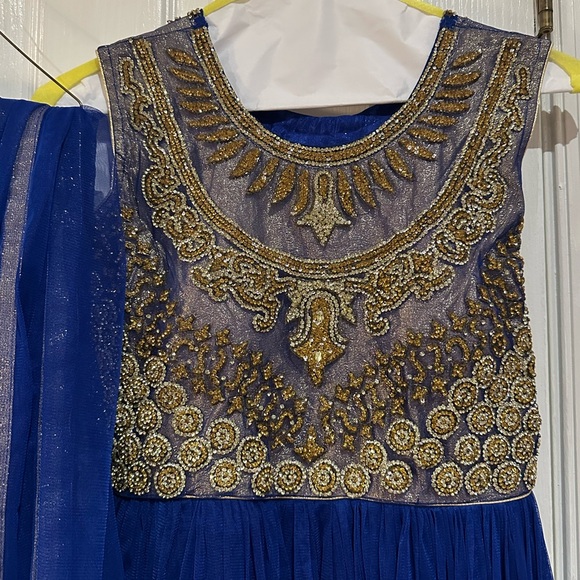 Elegant Blue and Gold Embellished Dress - Picture 2 of 2